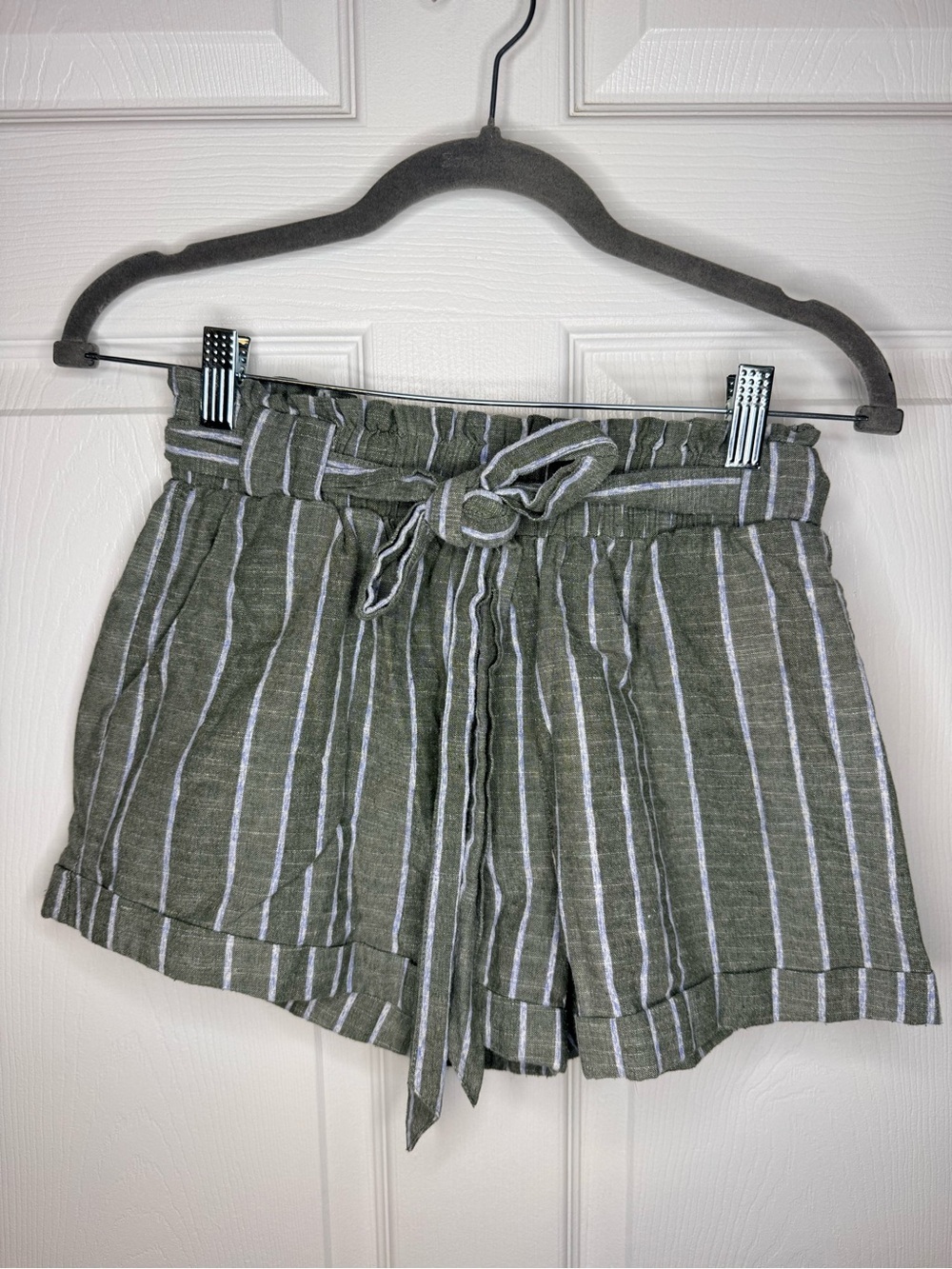 Altar'd State Olive & White Striped High-Waist Shorts 100% Cotton Size Small GUC
